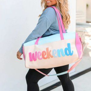 NWT BLUE & PINK CHENILLE WEEKEND DUFFEL BAG